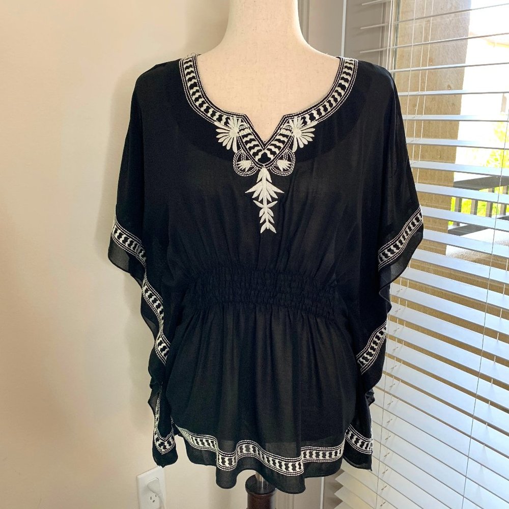 Love Stitch Embroidered Poncho Boho Blouse